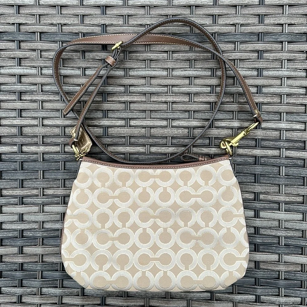 COACH Ashley Khaki & Gold Lurex Optic Art Swingpack Crossbody - Picture 9 of 16